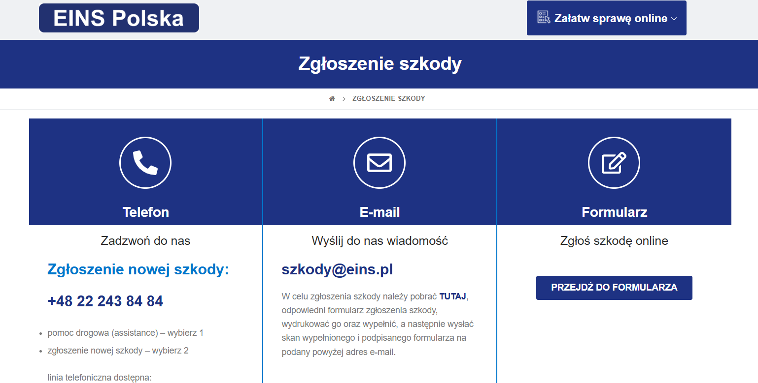 euroins zgłoszenie szkody