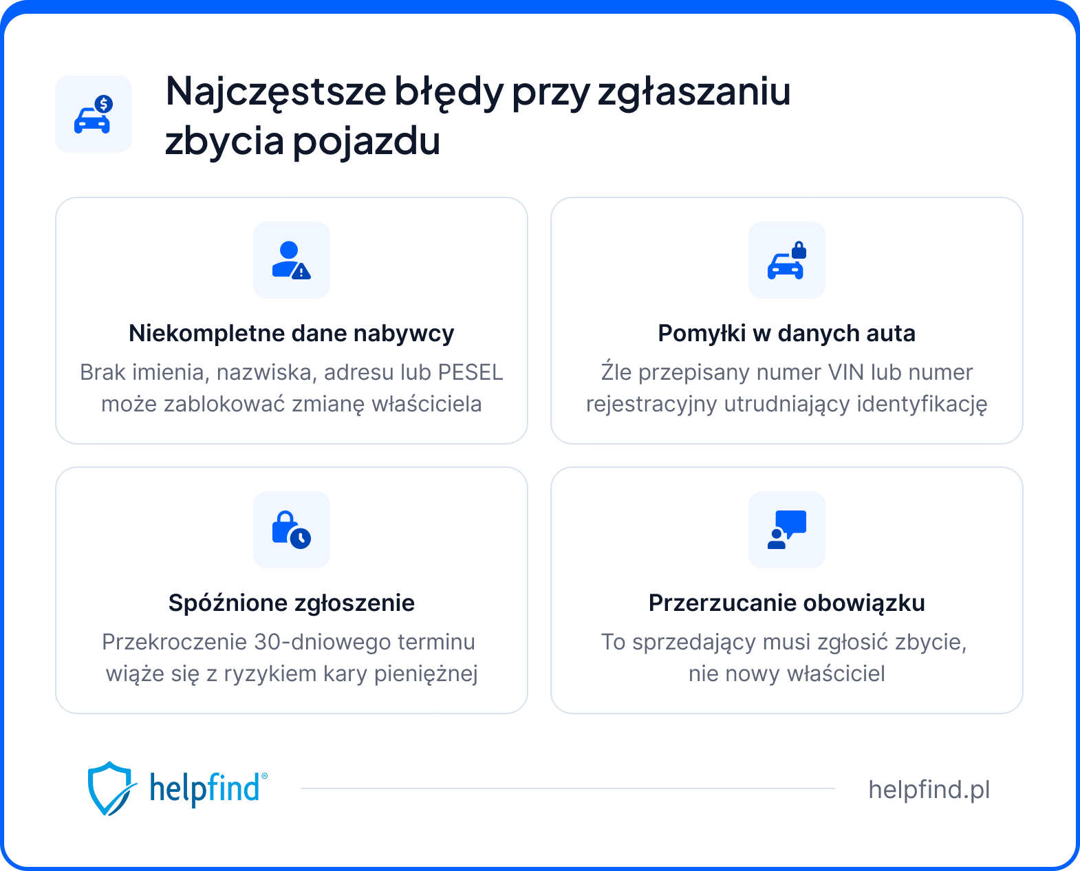 zawiadomienie o zbyciu pojazdu - błędy przy zgłoszeniu