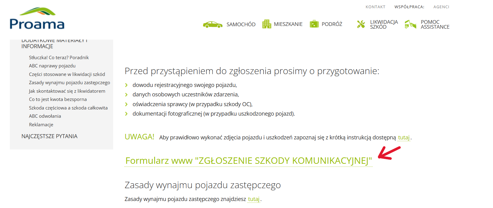 proama zgłoszenie szkody